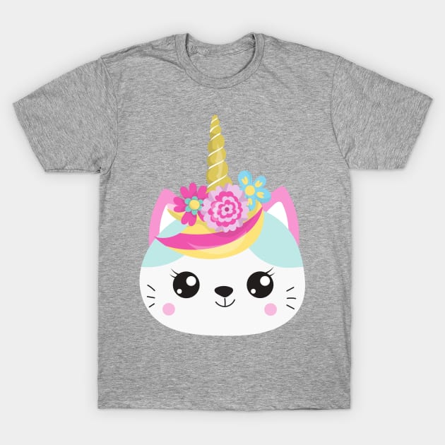 Unicorn Cat, Cute Cat, Little Cat, Flowers, Kitty T-Shirt by Jelena Dunčević